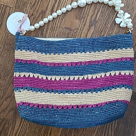 BTB Los Angeles Raffia Tote Bag With Faux Pearl Handle - NWT - Picture 5 of 6